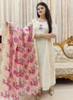 Cotton White Daily Wear Embroidery Work Readymade Kurti Set